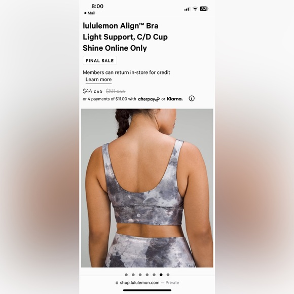 Lululemon Align Sports Bra - C/D cup Size 6 - Picture 4 of 5